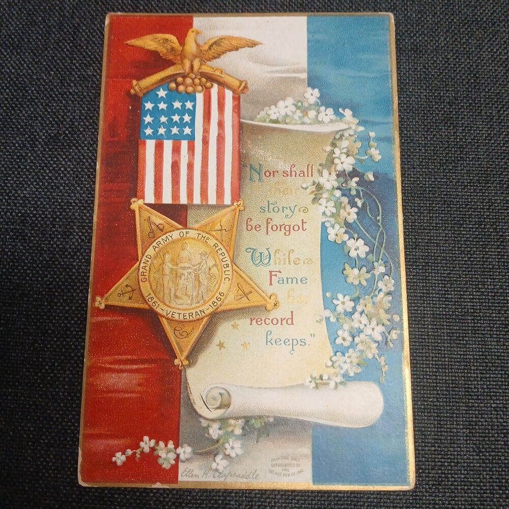 Patriotic Postcard c1900s July 4th Memo Day G.A.R. Medal A/S Ellen Clapsaddle